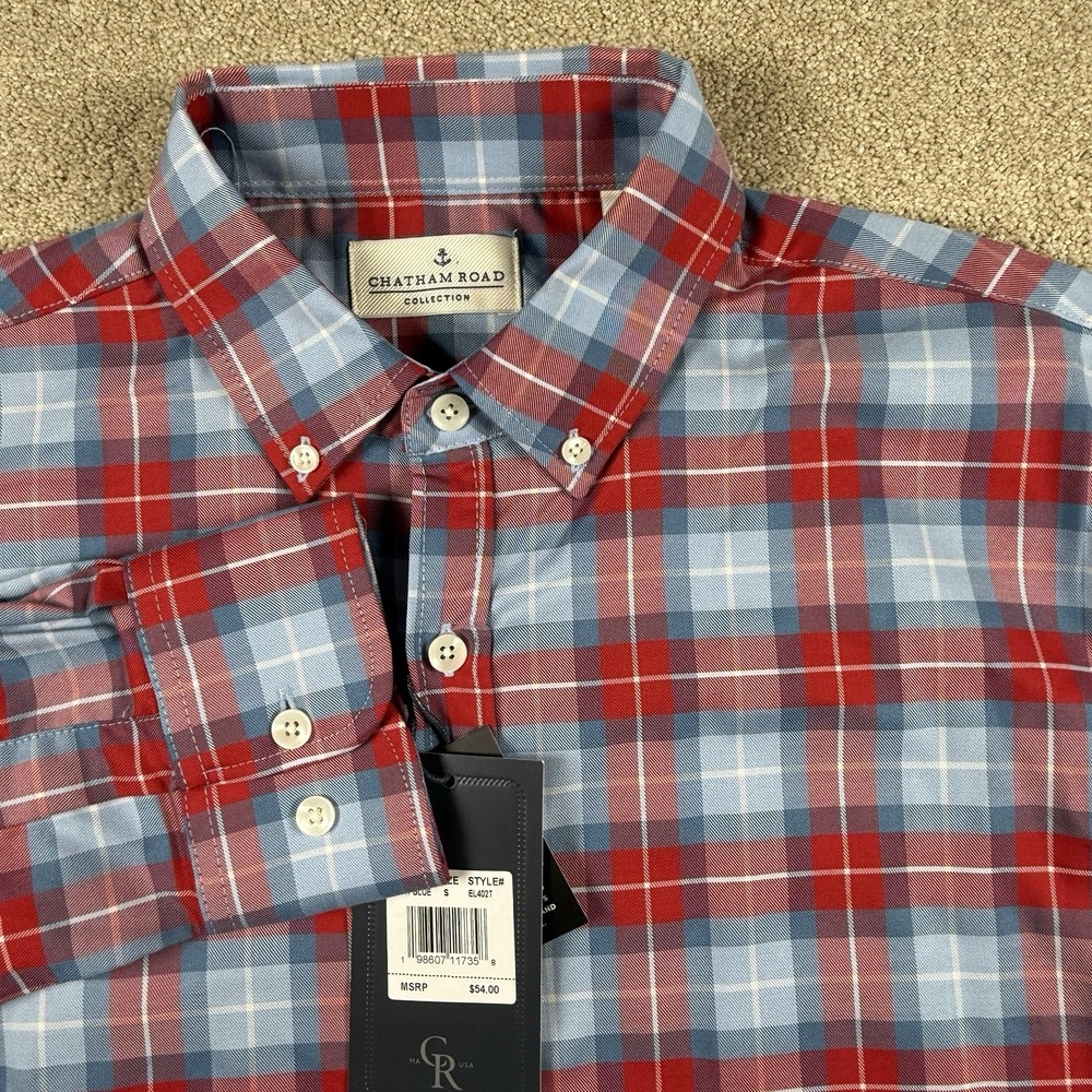 Chatham Road Men's Small NWT Red Blue Plaid Button Up Shirt $54‎ Retail